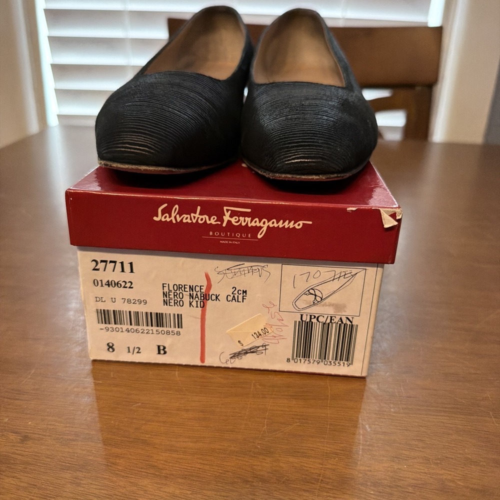 Salvatore Ferragamo Nero-Nabuck Calf Nero Kid Leather Shoes 8 1/2 B Black